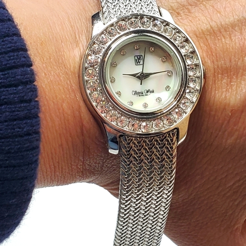 Victoria Wieck Crystal Watch Silver Toned